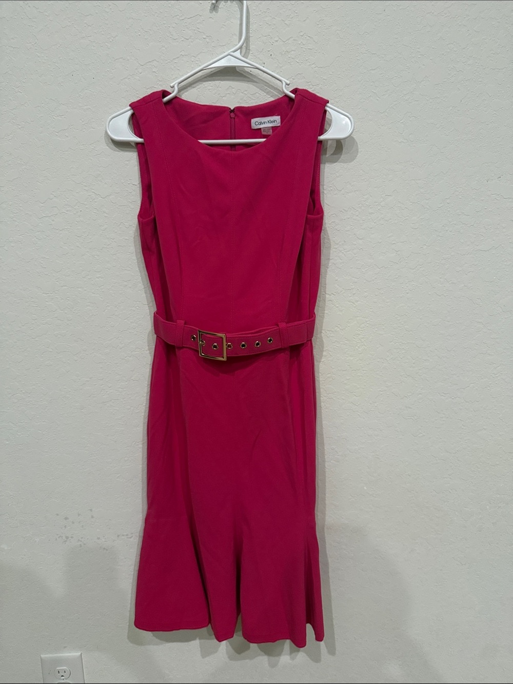 Calvin Klein Sleeveless Belted Midi Dress in Fuchsia
